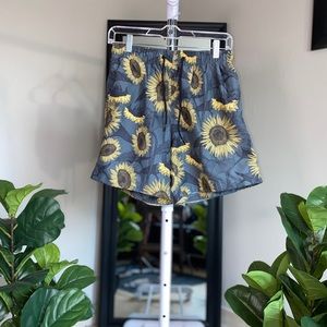 H&M Sunflower Graphic Print Vintage Beach Shorts